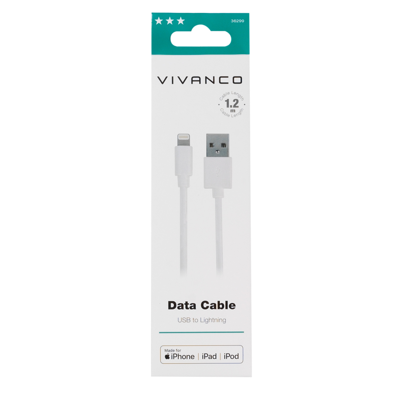 VIVANCO 1,2M USB-A LIGHTNING, Weiß 36299 1,2M USB-A LIGHTNING, Weiß