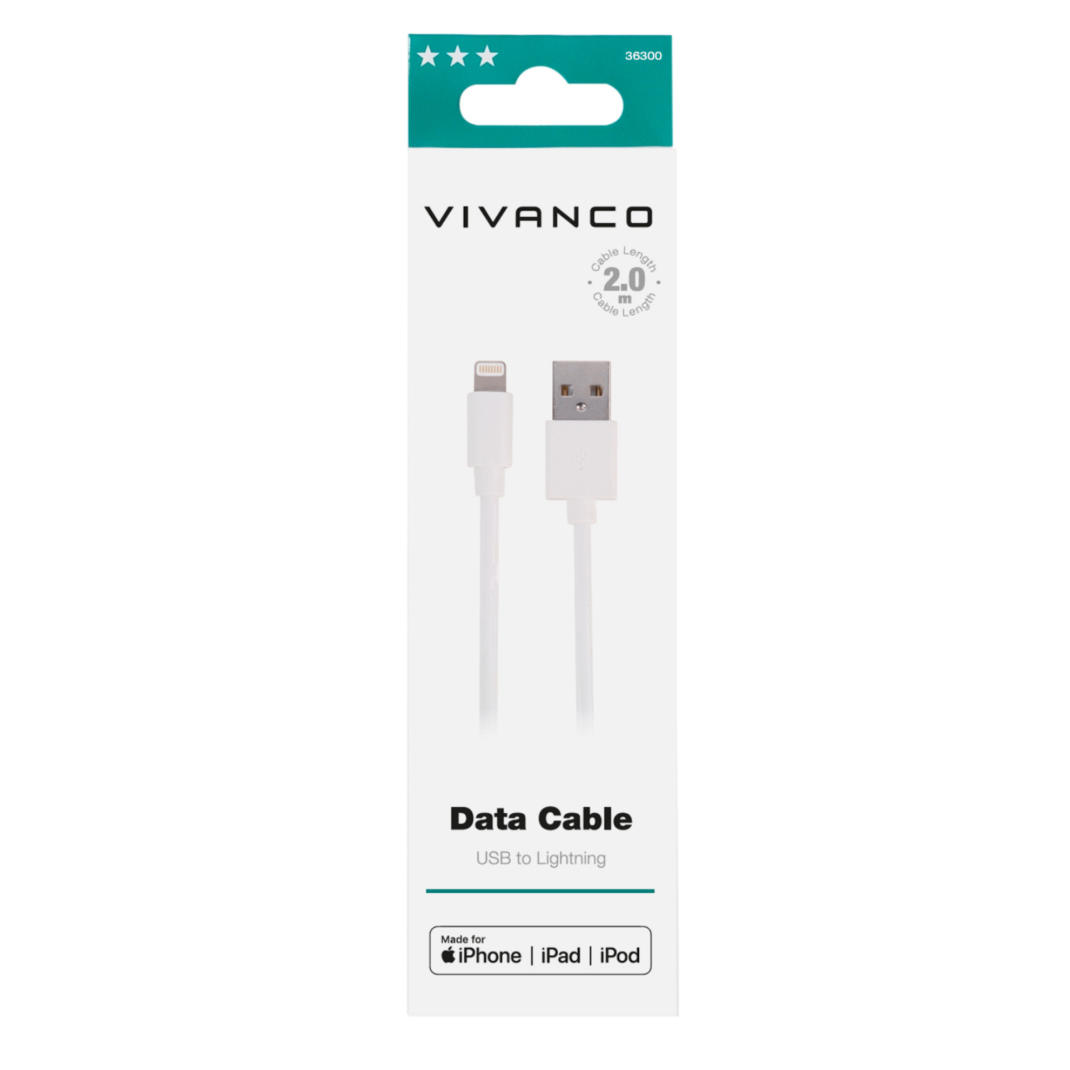 VIVANCO 2M, LIGHTNING USB-A, Weiß 36300 2M, LIGHTNING USB-A, W