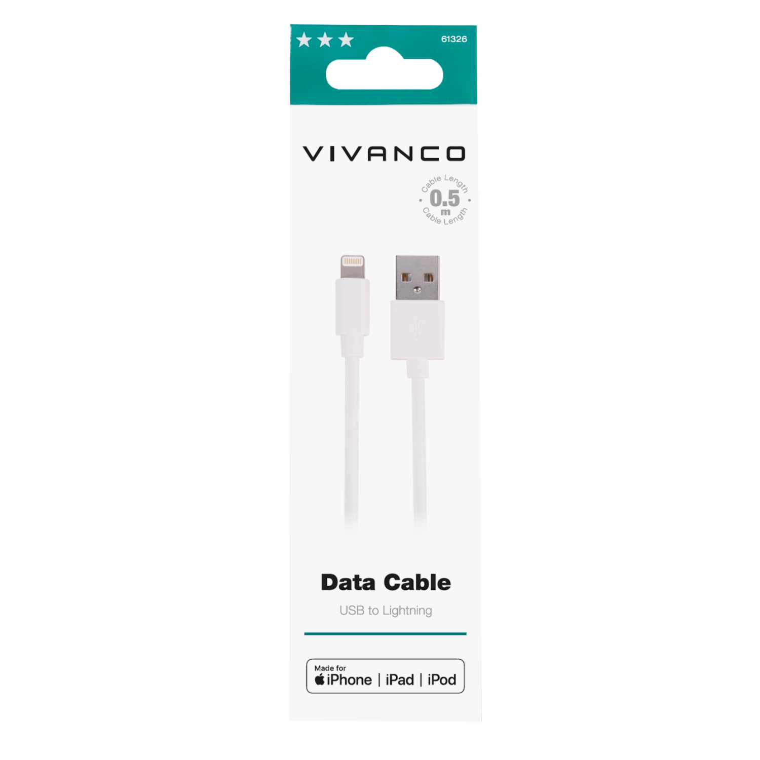 VIVANCO 0,5M LIGHTNING USB-A, weiß 61326 0,5M LIGHTNING USB-A, weiß