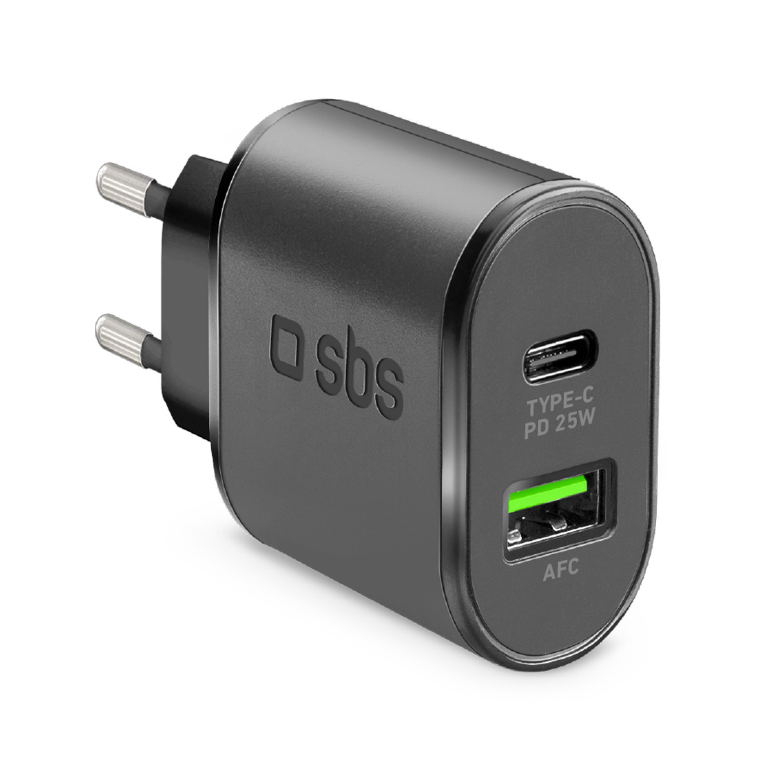 SBS Wall Charger schwarz 25W 2 Anschl. TETRPD25W 1xUSB-C PD 25W, 1xUSB-A 18W